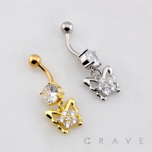 FLOWER BUTTERFLY MULTI CZ BELLY BUTTON NAVEL RING 316L SURGICAL STEEL